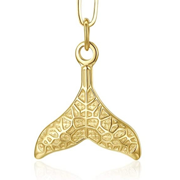 Gold Mermaid Tail Necklace on Paperclip Chain - Picture 7 of 8